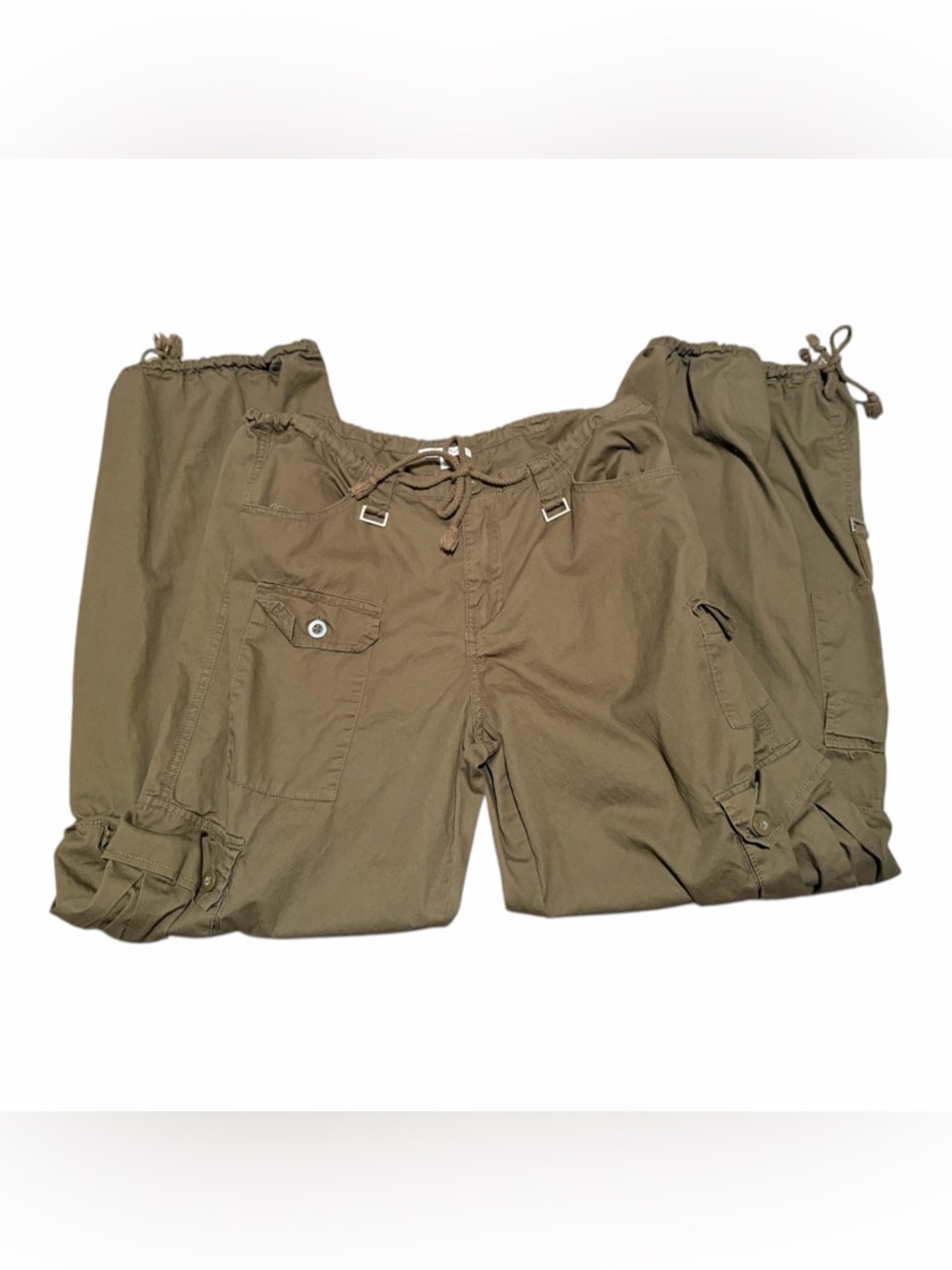 Angel Kiss Women’s Olive Green Cargo Pants with Drawstring Waist Size Medium